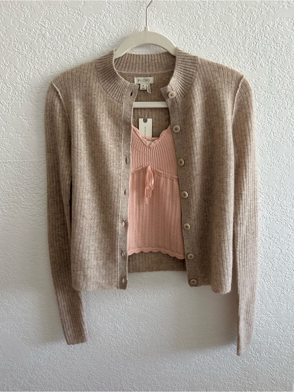 Pilcro for Anthropologie Beige 100% Cashmere Button Up Ribbed Cardigan Sweater